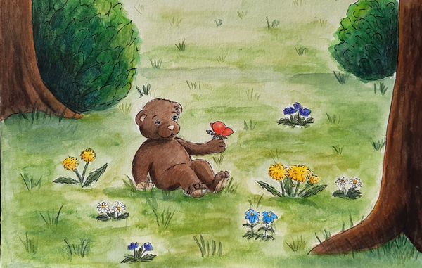 Bär auf der Wiese, Aquarell