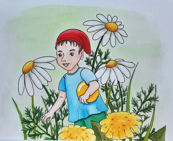 Wichtel mit Ball, Aquarell